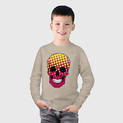 Лонгслив хлопковый детский Pop-art skull, цвет: миндальный — фото 2