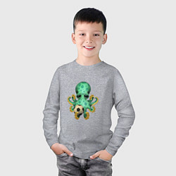 Лонгслив хлопковый детский Футбол - Зелёный Осьминог, цвет: меланж — фото 2