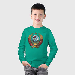 Лонгслив хлопковый детский Серп и молот СССР, цвет: зеленый — фото 2