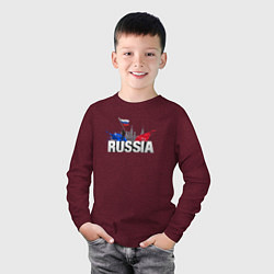 Лонгслив хлопковый детский Russia объемный текст, цвет: меланж-бордовый — фото 2