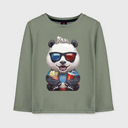 Лонгслив хлопковый детский Прикольный панда с попкорном и колой, цвет: авокадо