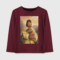 Лонгслив хлопковый детский Иисус и капибара, цвет: меланж-бордовый