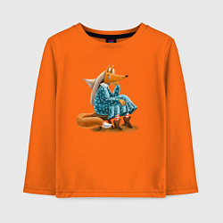 Лонгслив хлопковый детский Лисица в платье сидит и ждет, цвет: оранжевый