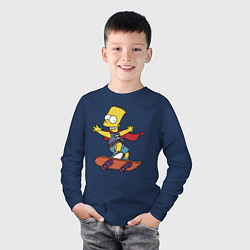 Лонгслив хлопковый детский Барт Симпсон - крутой скейтер, цвет: тёмно-синий — фото 2
