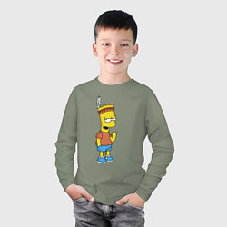 Лонгслив хлопковый детский Барт Симпсон - индеец, цвет: авокадо — фото 2