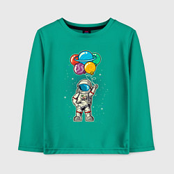Лонгслив хлопковый детский Космонавт на воздушных шариках, цвет: зеленый
