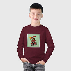Лонгслив хлопковый детский Улитка на грибах, цвет: меланж-бордовый — фото 2