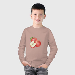 Лонгслив хлопковый детский Красные спелые яблоки, цвет: пыльно-розовый — фото 2