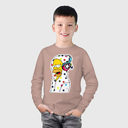 Лонгслив хлопковый детский Гомер Симпсон в звёздном балахоне и в наушниках, цвет: пыльно-розовый — фото 2