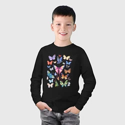 Лонгслив хлопковый детский Волшебные бабочки акварелью, цвет: черный — фото 2