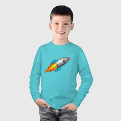 Лонгслив хлопковый детский Ракета летит в небе, цвет: бирюзовый — фото 2