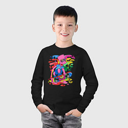 Лонгслив хлопковый детский Барт Симпсон - крутой скейтер - разноцветные клякс, цвет: черный — фото 2