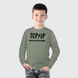 Лонгслив хлопковый детский TCPIP Connecting people since 1972, цвет: авокадо — фото 2