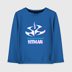 Лонгслив хлопковый детский Hitman в стиле glitch и баги графики, цвет: синий
