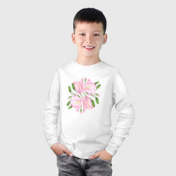 Лонгслив хлопковый детский Розовые лилии, цвет: белый — фото 2