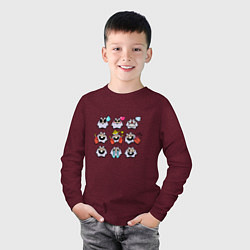 Лонгслив хлопковый детский Значки на Динамайк Пины Бравл Старс Dynamike, цвет: меланж-бордовый — фото 2