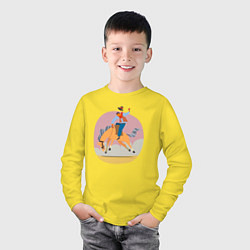 Лонгслив хлопковый детский Наездник на лошадке - Родео, цвет: желтый — фото 2