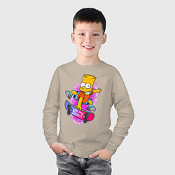 Лонгслив хлопковый детский Барт Симпсон на скейтборде - Eat my shorts!, цвет: миндальный — фото 2