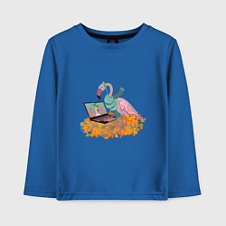 Лонгслив хлопковый детский Осенний фламинго с ноутбуком, мечты о лете, цвет: синий