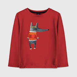 Лонгслив хлопковый детский Серый волк в оранжевом свитере, цвет: красный