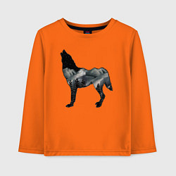 Лонгслив хлопковый детский Ночной волк и лес, цвет: оранжевый