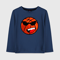 Лонгслив хлопковый детский Баскетбольный мяч в очках, цвет: тёмно-синий