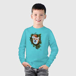 Лонгслив хлопковый детский Счастливая улыбающаяся лисичка, цвет: бирюзовый — фото 2