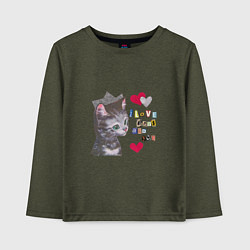 Лонгслив хлопковый детский I love cats and you, цвет: меланж-хаки