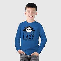 Лонгслив хлопковый детский Я не ленивый я просто быстро устаю - панда, цвет: синий — фото 2