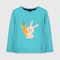 Лонгслив хлопковый детский Кролик с морковкой, цвет: бирюзовый