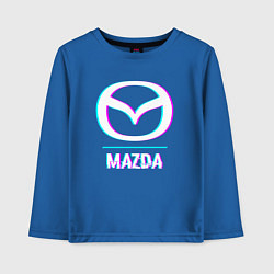 Лонгслив хлопковый детский Значок Mazda в стиле glitch, цвет: синий