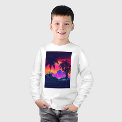 Лонгслив хлопковый детский Синтвейв пляж и пальмы, цвет: белый — фото 2