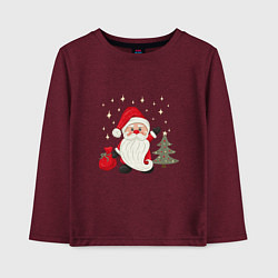 Лонгслив хлопковый детский Дед Мороз с подарками Новый год, цвет: меланж-бордовый