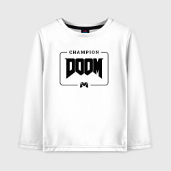 Лонгслив хлопковый детский Doom gaming champion: рамка с лого и джойстиком, цвет: белый