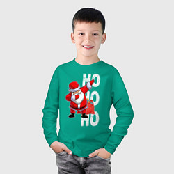 Лонгслив хлопковый детский Through the snow, Santa Claus, dabbing, цвет: зеленый — фото 2