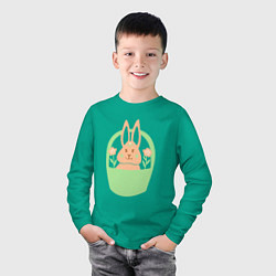 Лонгслив хлопковый детский Кролик в корзине, цвет: зеленый — фото 2