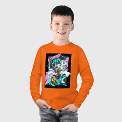 Лонгслив хлопковый детский Ребекка на роликах -Киберпанк, цвет: оранжевый — фото 2