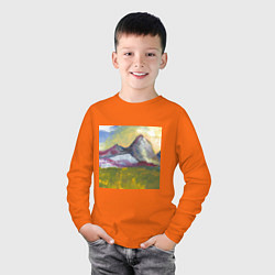 Лонгслив хлопковый детский Арт Утро в горах, цвет: оранжевый — фото 2