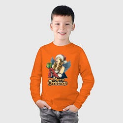 Лонгслив хлопковый детский Снегурочка с подарком, цвет: оранжевый — фото 2