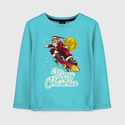 Лонгслив хлопковый детский Санта на скейте, цвет: бирюзовый