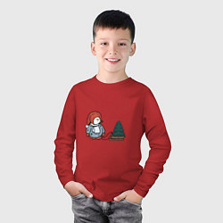 Лонгслив хлопковый детский Снеговик с елкой, цвет: красный — фото 2