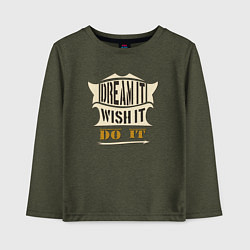 Лонгслив хлопковый детский Dream it, Wish it, Do it, цвет: меланж-хаки