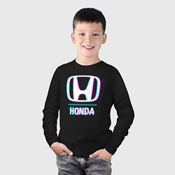 Лонгслив хлопковый детский Значок Honda в стиле glitch, цвет: черный — фото 2