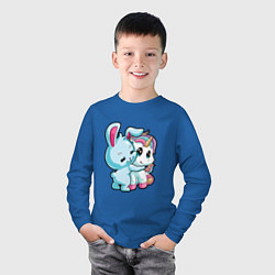 Лонгслив хлопковый детский Кролик и единорог, цвет: синий — фото 2
