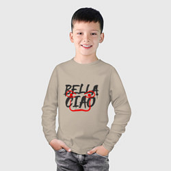 Лонгслив хлопковый детский Bella ciao, цвет: миндальный — фото 2