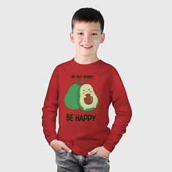 Лонгслив хлопковый детский Dont worry be happy - avocado, цвет: красный — фото 2