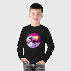 Лонгслив хлопковый детский Ретровейв волна, цвет: черный — фото 2