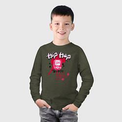 Лонгслив хлопковый детский Граффити хип-хоп плеер с наушниками, цвет: меланж-хаки — фото 2