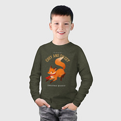Лонгслив хлопковый детский Лисенок в шарфе, цвет: меланж-хаки — фото 2
