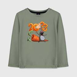 Лонгслив хлопковый детский Заяц с большой морковкой - новый год, цвет: авокадо